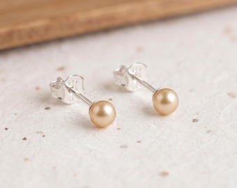 Personalised Tiny Champagne Freshwater Pearl Stud Earrings In Sterling Silver