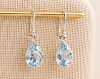 Sterling Silver Blue Topaz Teardrop Drop Earrings – 15mm X 10mm