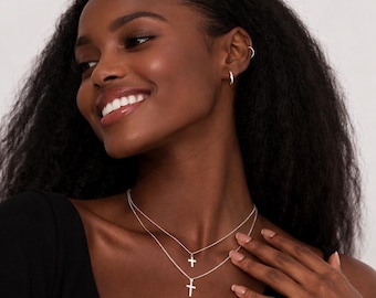 Personalised Tiny Sterling Silver Cross Pendant Necklace