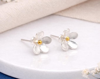 Sterling Silver And Gold Forget Me Not Stud Earrings – 8mm