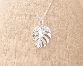 Personalised Sterling Silver Monstera Leaf Pendant Necklace