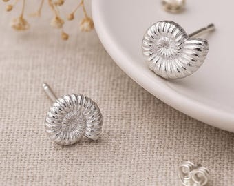 Sterling Silver Ammonite Shell Stud Earrings