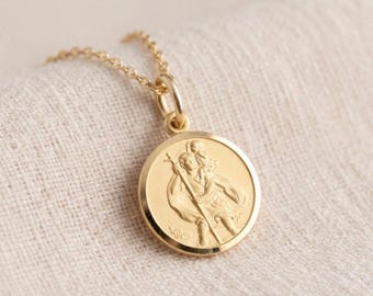 Personalised St Christopher Pendant Necklace in Gold Plated Sterling Silver