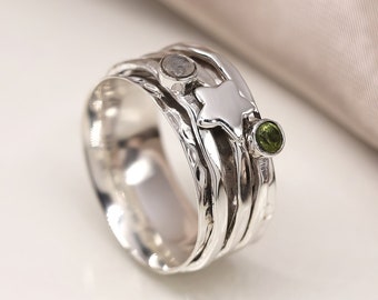 Personalised Sterling Silver Peridot Star Spinner Ring