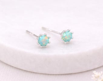 Sterling Silver Green Opal Micro Stud Earrings – 4mm
