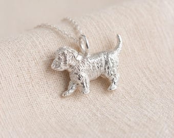 Personalised Solid Cockapoo Puppy Dog Pendant Necklace In Sterling Silver