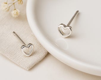 Tiny Heart Stud Earrings • Sterling Silver Open Heart Gift • Dainty Minimal Jewellery • Gift for Her • Girls Earrings •