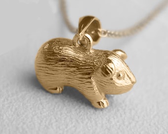 Baby Guinea Pig Necklace in 18ct Gold Plated Sterling Silver, Cute Fun and Quirky Animal Jewellery, Gold Guinea Pig, Nature Inspired,