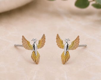 Sterling Silver And Gold Phoenix Stud Earrings