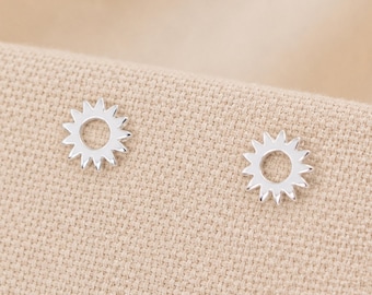 7mm Sterling Silver Sun Stud Earrings
