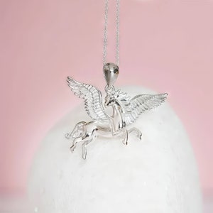 Pegasus Pendant • Personalised Sterling Silver Flying Horse Necklace • Mythical Creature Jewellery Gift for Her
