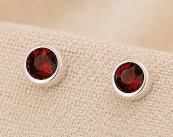 7mm Sterling Silver January Birthstone Stud Earrings