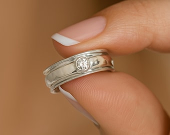 Personalised Sterling Silver Cubic Zirconia Spinner Ring