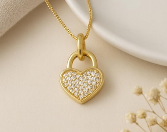 Personalised 9ct Yellow Gold Diamond Heart Padlock Pendant