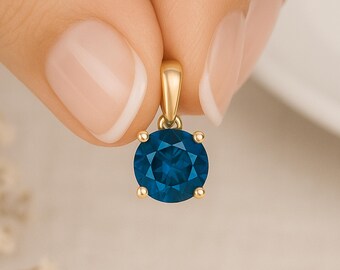 Personalised 9ct Yellow Gold London Blue Topaz Pendant Necklace: December Birthstone Gift, 5mm