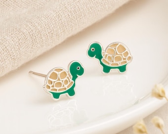 Turtle Stud Earrings • Sterling Silver Animal Studs • Cute Gift for Kids or Her • Nature Jewellery • Everyday Animal Earrings •