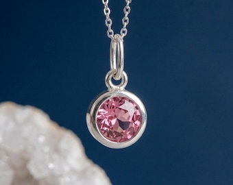 Tiny Personalised October Tourmaline Birthstone Pendant Necklace In Sterling Silver