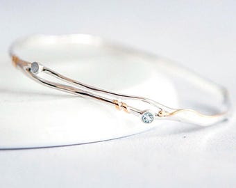 Molten Sterling Silver Blue Topaz And Opalite Bangle