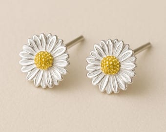 Sterling Silver Golden Sunflower Stud Earrings