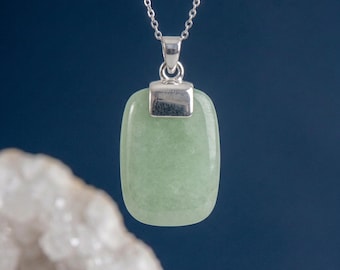 Personalised Jade Rectangle Pendant Necklace in Sterling Silver