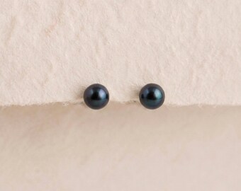 Personalised Tiny Black Freshwater Pearl Stud Earrings In Sterling Silver