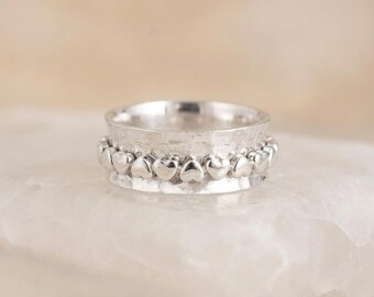 Personalised Band Of Hearts Spinner Ring in Sterling Silver