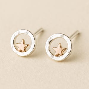 Silber und Rose Gold Halo Stern Ohrstecker
