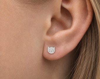 Sterling Silver Kitten Stud Earrings
