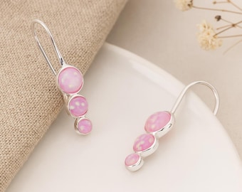 Pink Opal Trio Earrings • Sterling Silver Drop Earrings • Soft Pink Gemstone Gift • Dainty Opal Jewellery • Minimalist Earrings for Her •