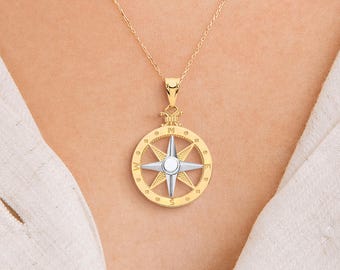 Personalised Solid 9ct Mixed Gold Compass Necklace