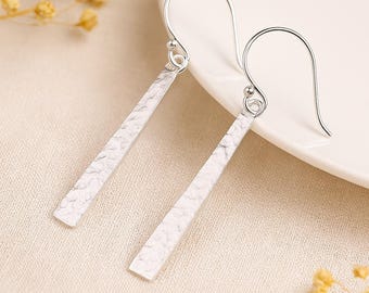 Sterling Silver Hammered Bar Drop Earrings