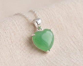 Personalised Jade Heart Pendant Necklace in Sterling Silver