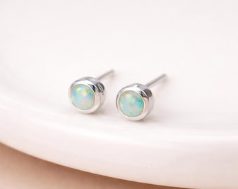 Sterling Silver White Opal Micro Stud Earrings – 4mm