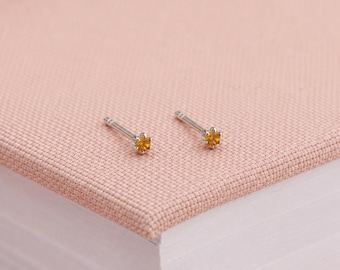 3mm Sterling Silver Citrine Yellow Crystal Stud Earrings