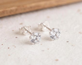 Personalised Tiny Diamond Crystal Stud Earrings In Sterling Silver