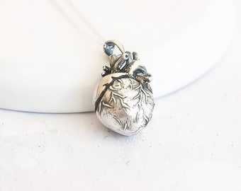 Sterling Silver Anatomical Human Heart Necklace