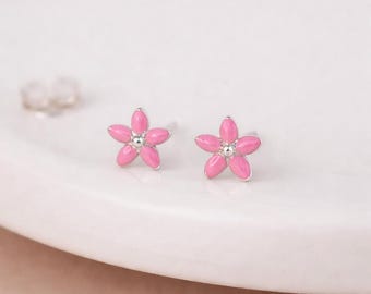 Sterling Silver Pink Forget Me Not Micro Stud Earrings – 4mm