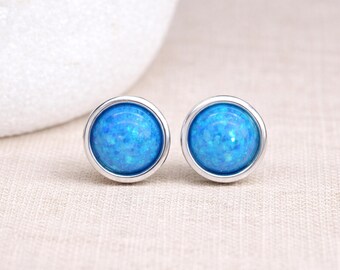 Sterling Silver Blue Opal Stud Earrings – 6mm
