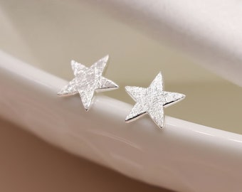 Sterling Silver Textured Star Stud Earrings