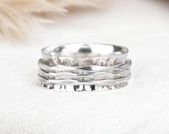 Personalised Hammered Sterling Silver Spinner Ring