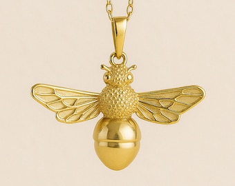 Personalised Chunky Gold Plated Sterling Silver Bumble Bee Necklace