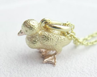 Personalised Tiny Gold Plated Sterling Silver Duckling Necklace For Girls