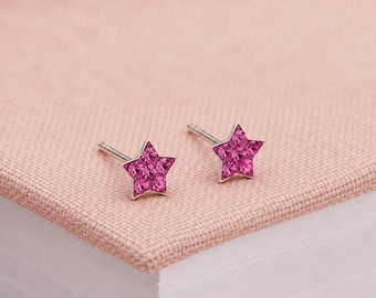 5mm Sterling Silver Pink Crystal Star Stud Earrings