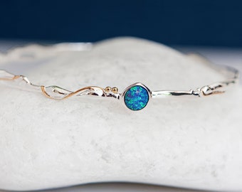 Sterling Silver Organic Round Blue Opal Bangle