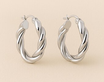 Sterling Silver Chunky Rope Twist Hoop Earrings