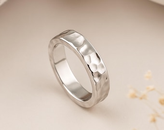 Sterling Silver Hammered Wedding Band – 5mm Recycled Silver, Personalised Inside