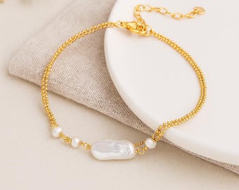 Gold Plated Sterling Silver Baroque Freshwater Pearl Bracelet
