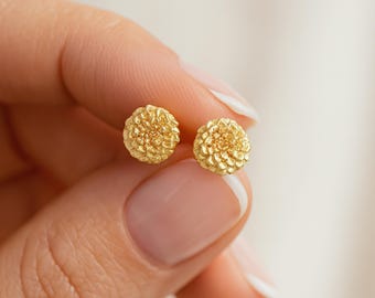 Gold Plated Sterling Silver October Birth Flower Marigold Stud Earrings