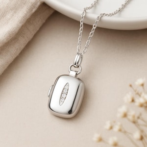 Sterling Silver Child’s Personalised Cubic Zirconia Rectangle Locket Necklace