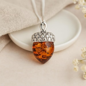 Baltic Amber Acorn Pendant: Sterling Silver Woodland Charm